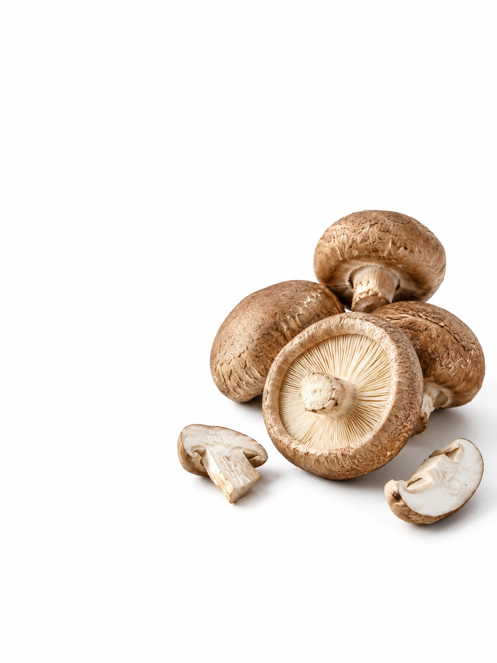 Brown mushrooms on a white background